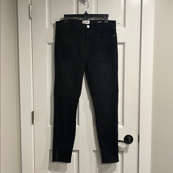 FRAME Le High Skinny in Corvo Slit Black Color Size 31 - Picture 2 of 8